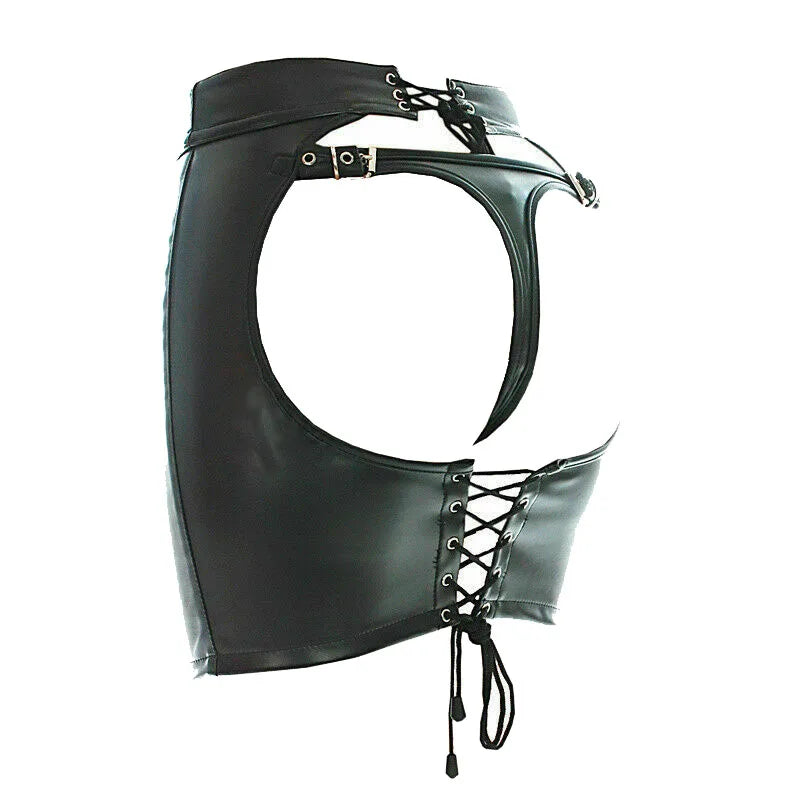 Female Ass Porn Mini Skirt BDSM Bondage Lingerie Spanking Whip PU Leather G-String Panties Dress Erotic Sexy Costume Women