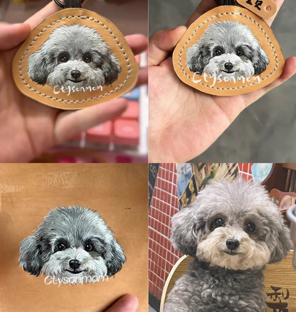 Pet Souvenirs Pet Nameplate Souvenirs Leather Carving Pet Pictures Customized Car Dog Cat Portrait 3D Image