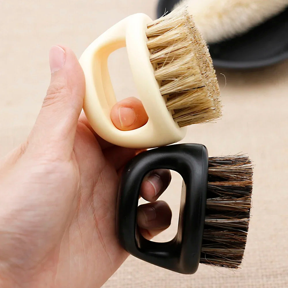 Pro Hairdresser Dust Brush Anti Static Boar Bristle Ring Beard Comb Salon Hair Sweep Brushes Shaving Facial Men's Mustache Brush