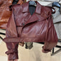 YOLOAgain Wide Shoulder Real Leather Jacket Women Oversized Genuine Leather Cropped Jacket