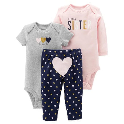 Lovely Baby Boy bodysuits 3Pcs/sets Long Sleeved Clothes PP Pant Cotton Infant Sporty Girl Short Sleeved Bodysuits