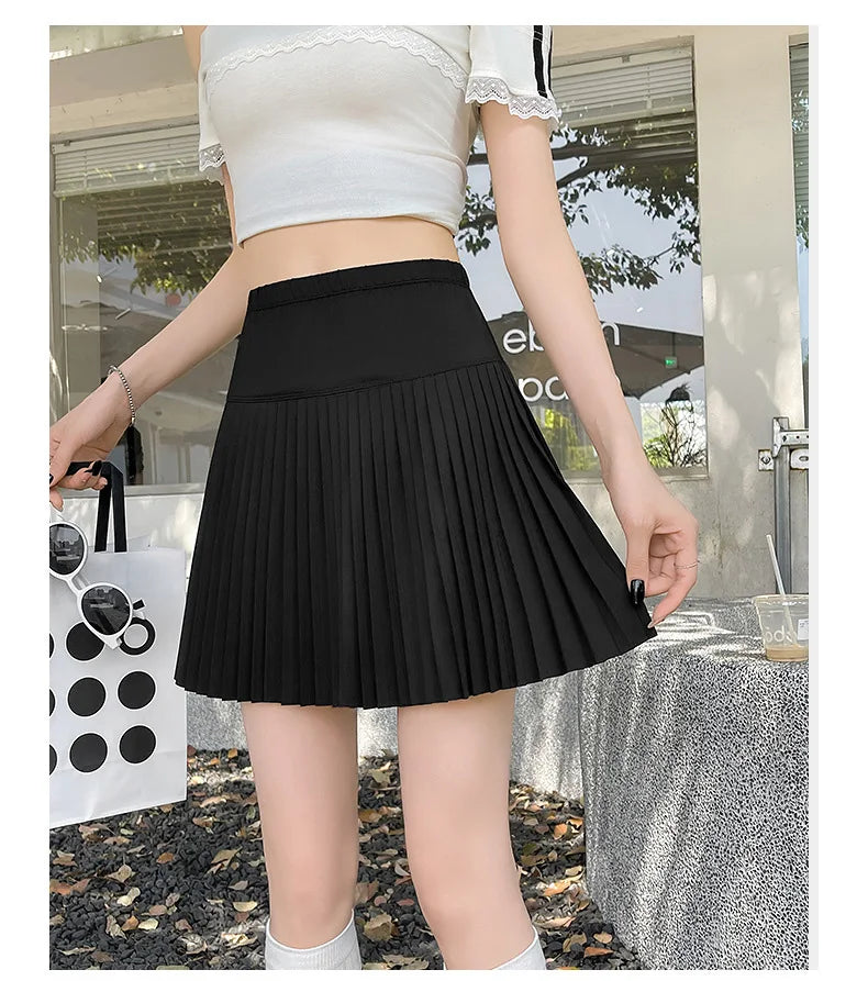 Korean Style Women Pleated A-line Skirts With Pants Mini Skirts Elastic Waist Casual High quality Summer A-line Skirts
