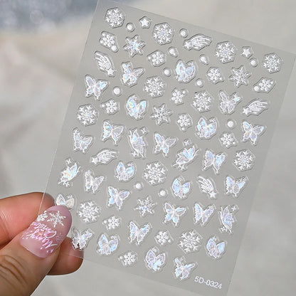 5D Hibiscus Flower Nail Embossed Sticker Acrylic Pink White Gold Petal Leaf Adhesive Decal Butterfly Dragon Floral Elegant Decor