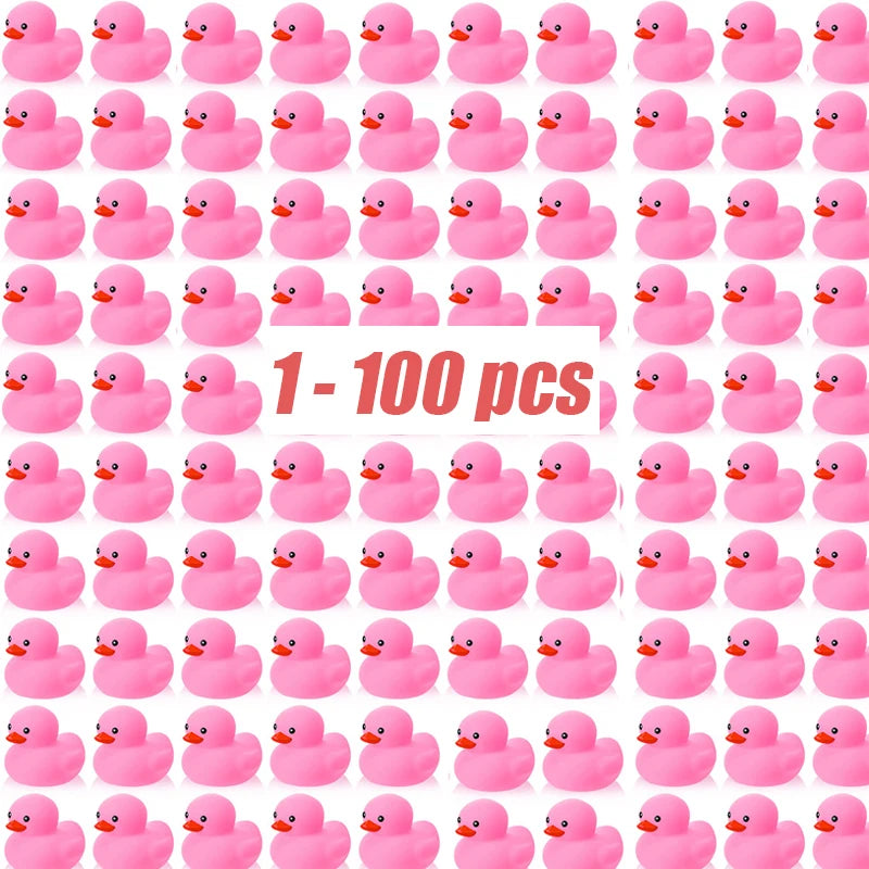 1-100pc Pink Mini Rubber Ducks Set in Bulk Float Squeak Tiny Ducks Rubber Duck Toy for Kids Party Birthday Supplies