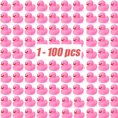 1-100pc Pink Mini Rubber Ducks Set in Bulk Float Squeak Tiny Ducks Rubber Duck Toy for Kids Party Birthday Supplies