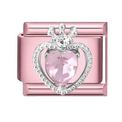 2025 New Women Romantic Pink Cherry Heart Shiny CZ Italian Charm Links Fit 9mm Bracelet Stainless Steel DIY Making Jewelry Gifts