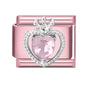 2025 New Women Romantic Pink Cherry Heart Shiny CZ Italian Charm Links Fit 9mm Bracelet Stainless Steel DIY Making Jewelry Gifts