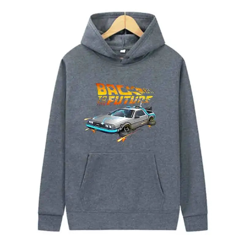 Back To The Future Retro DeLorean Car Print Hoodie Long Sleeve Tops Men Casual Streetwear Pullover Spring Autumn Unisex Clothing