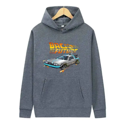 Back To The Future Retro DeLorean Car Print Hoodie Long Sleeve Tops Men Casual Streetwear Pullover Spring Autumn Unisex Clothing