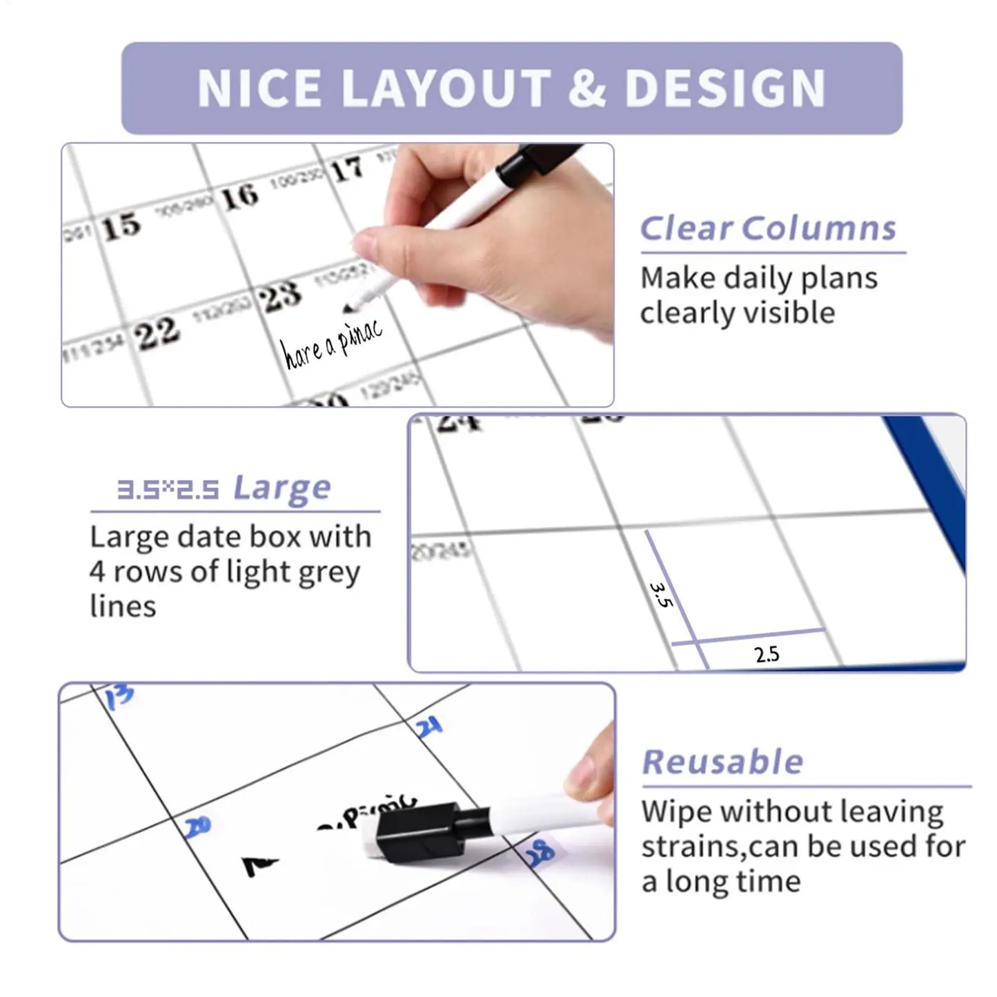 Large Dry Erase Calendar for Wall 2026 Wall Calendar 12 Month  22.83X34.56 Inch Yearly Schedule Organizer for Indoor Home Fridge