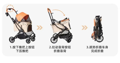 Foldable Pet Stroller Smooth Shockproof Stable Breathable Washable Outdoor Travel Cart for Dogs Cats