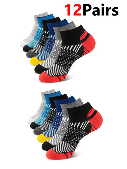 12Pairs High Qualit Athletic Socks Men's Ankle Socks Running Cyclling Waist Honeycomb Design And Firm Sports Leisure Socks Gifts
