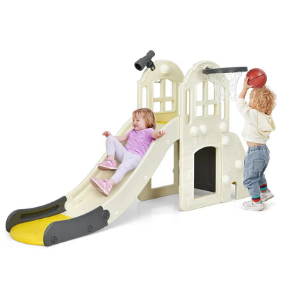 Children's Slide,6-in-1 Children's Slide&Ladder&Basketball Hoop&Throw Ring&Telescopic&Tunnel,Children's Playground