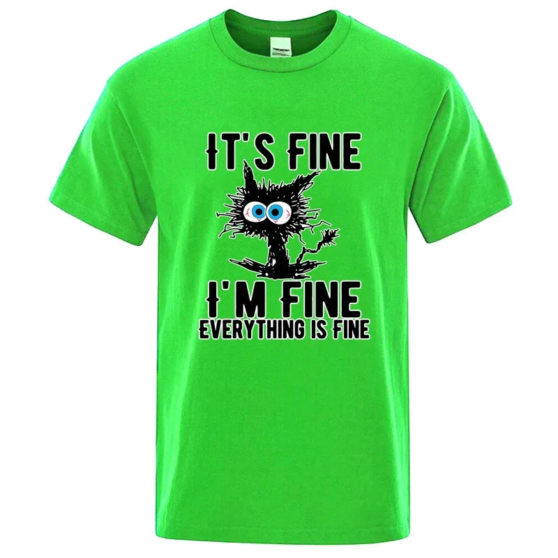 Men's High Quality T-shirt Cotton Blend Funny Cool Cat Printed T-shirt Casual Men Short Sleeve T-shirt for Men T-Shirt Male Top