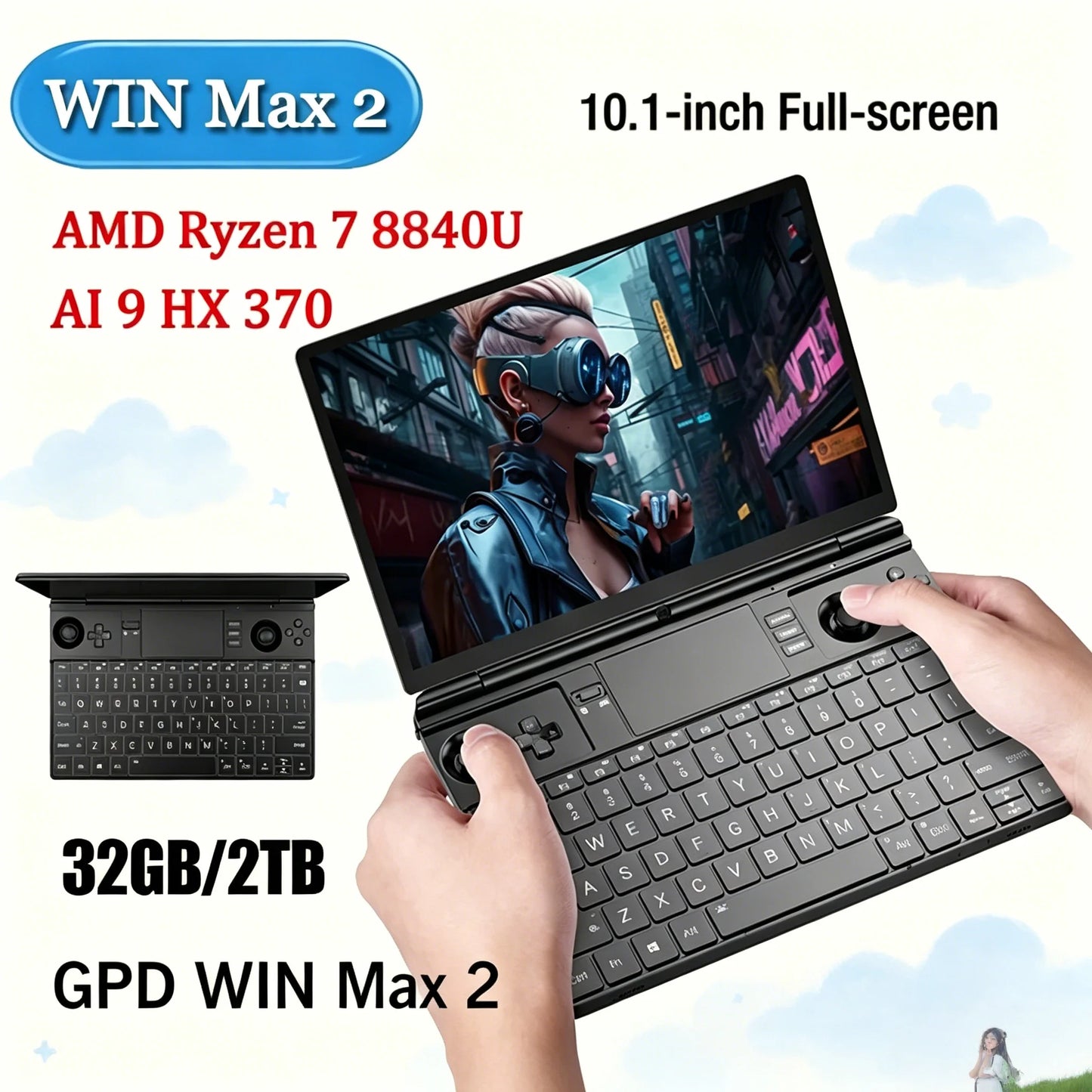 Fierce Ultra GPD 2025 WIN Max 2 Gaming Laptop - 32GB RAM 1TB/2TB SSD AMD 8840U CPU AI9 HX370 Mini PC for High-Performance Comput