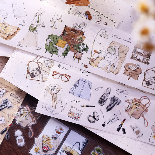 XiaoBaiJia Studio Vintage Girls Daily Life Washi PET Tape DIY Card Making Scrapbooking Decorative Sticker