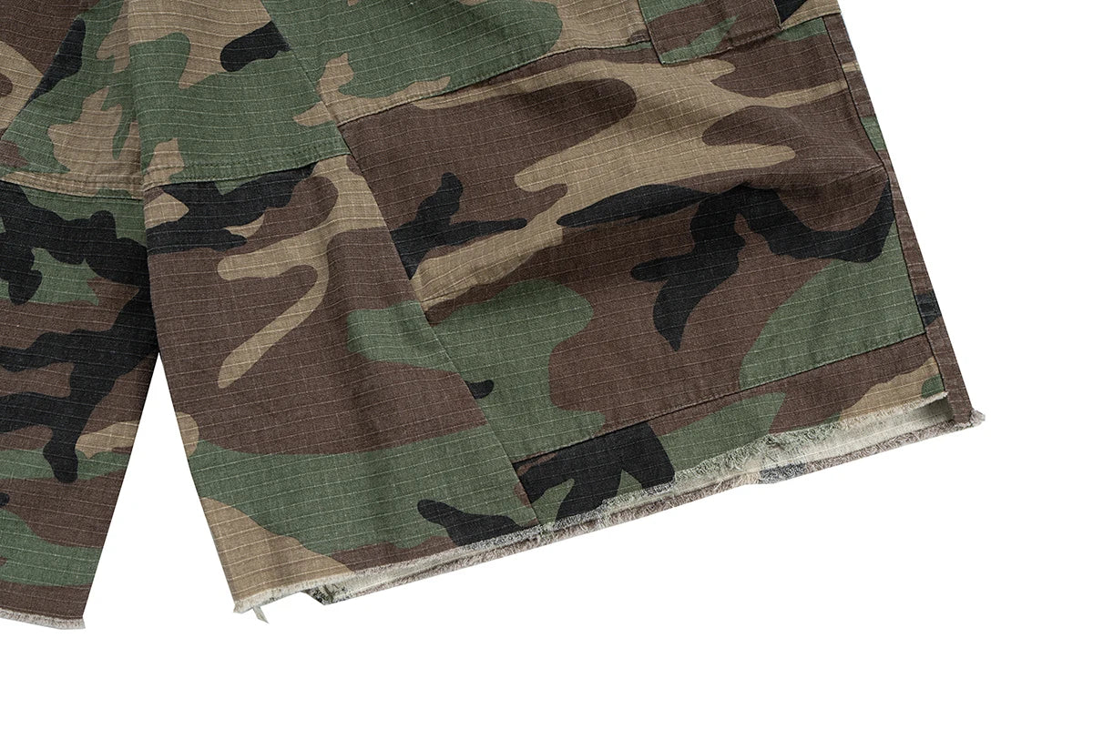 M65 Silhouette Camouflage Cargo Cropped Shorts for Men Wide Leg Patchwork Baggy Summer Shorts Oversized Loose Over Knee Pants