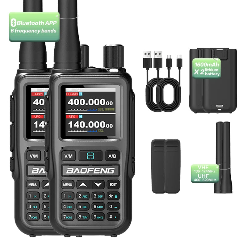 Baofeng UV-5R Mini 5W Walkie Talkie (2 Pack) | Bluetooth APP, NOAA Weather, 999 Ch | USB-C Charging for Outdoor/Hunting