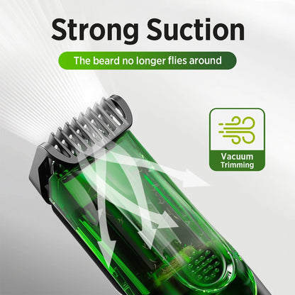 Cordless Men Beard Trimmer Rechargeable Electric Shaver Vacuum Hair Clipper For Mustache Sideburns Waterproof Shaving Machine