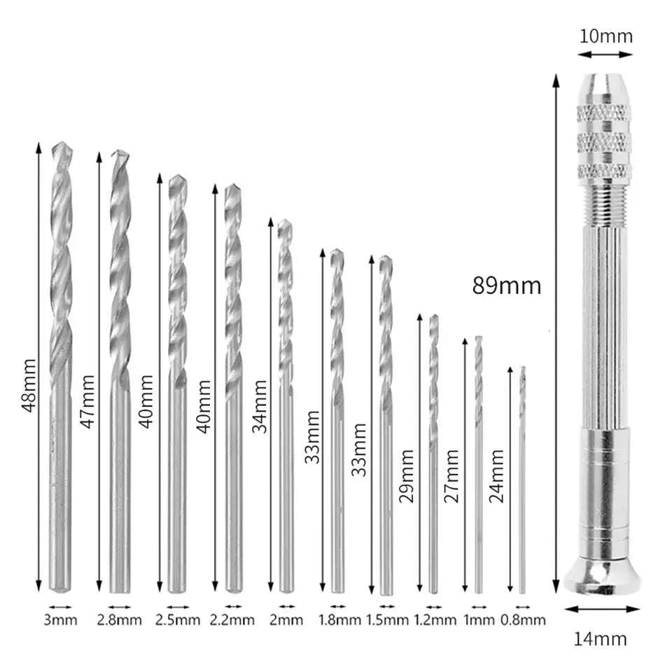 0.8-3.0mm Mini Hand Drill Woodworking Tools Drilling Rotary Tool Manual Twist Drill Bit Watchmaker Pin Vice Watch Repair Tools