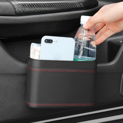 Multi-functional Car Press-down Storage Box PU Leather Vehicle Trash Can, Seat Back and Door Hanging Storage Box, Press-down