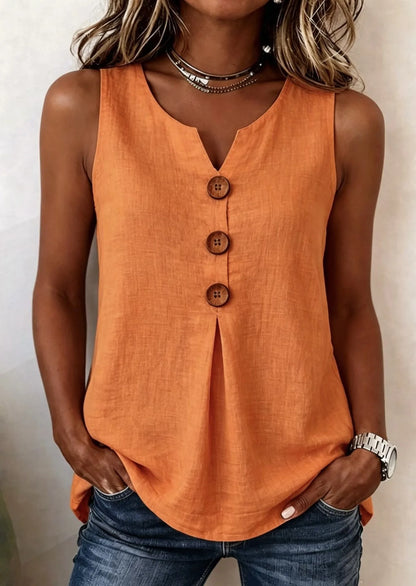 Summer 2026 Women's Blouses Fashion Button Cotton Linen Sleeveless Shirts Casual Solid Colors V-Neck Loose Plus Size Tank Tops