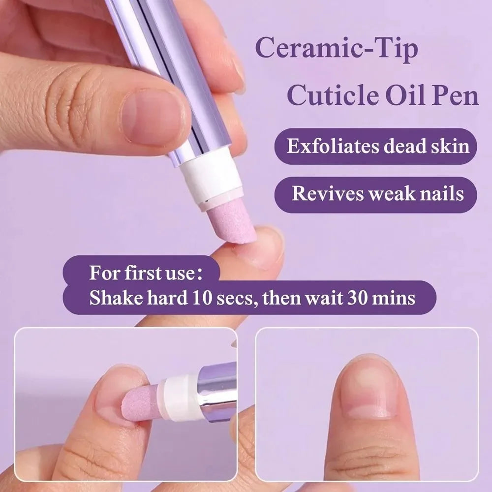 5PCS 3-in-1 Cuticle Oil Pen DeadSkin Remover Cuticle Pusher Grinding Pen With Ceramic Tip Cuticle Remover Pen Nail Care Tool