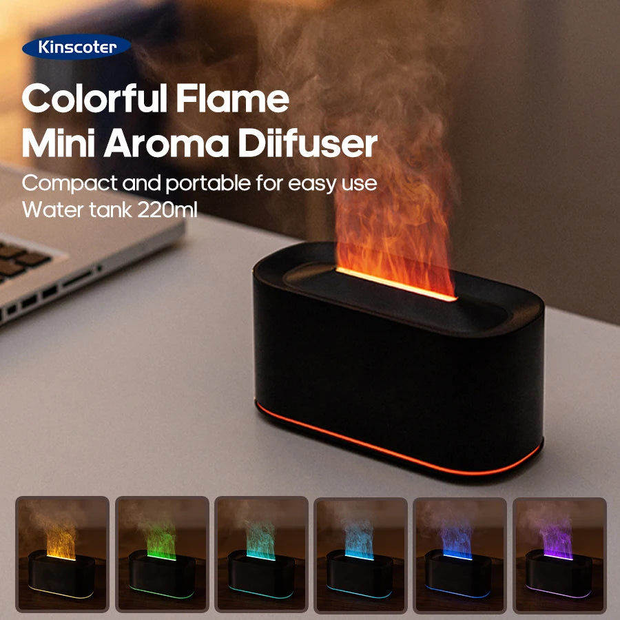Mini Aroma Diffuser Aromatherapy Realistic Flame Lights Colorful RGB Air Humidifier Desktop USB Sprayer/Essential Oil Set