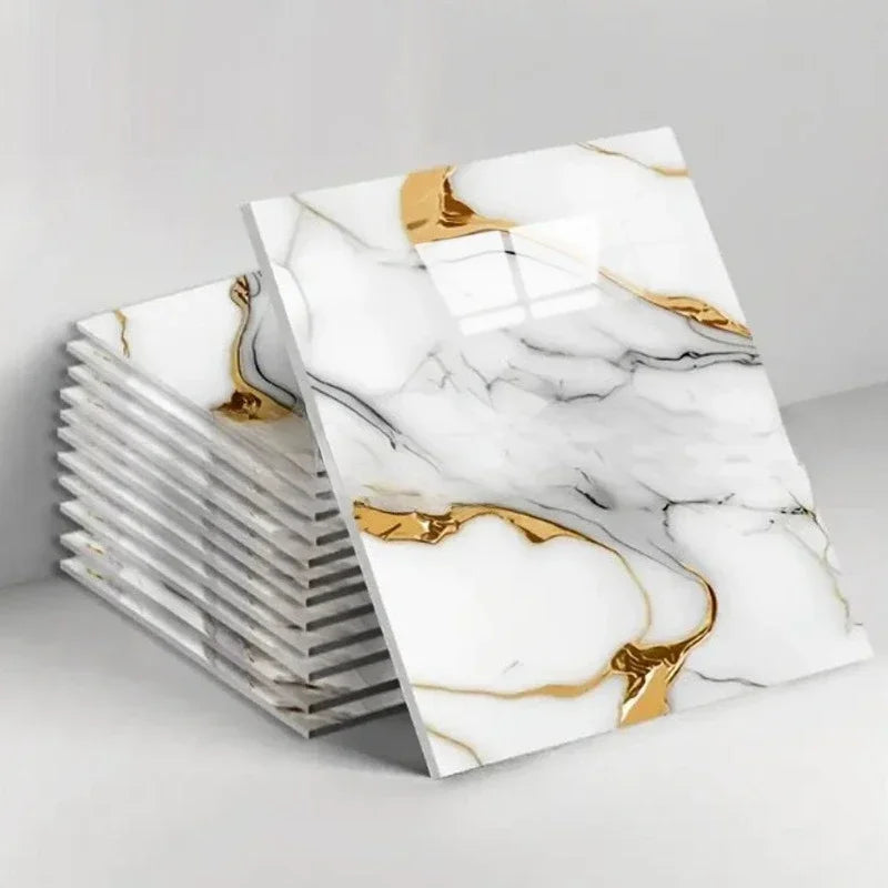 10PCS Waterproof 3D Ceramic Tile Sticker Imitation Marble Self Adhesive Wall Floor Sheet for Home Renovation Decoration Use