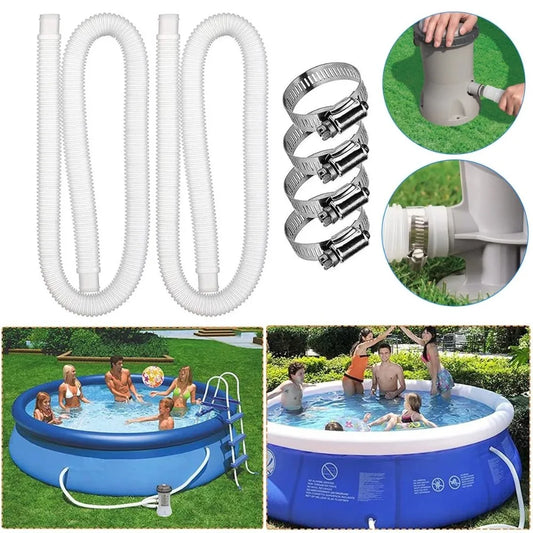 2-Pack Pool Replacement Hoses with 4 Metal Connectors – Above Ground Pool Pump & Filter Hose Set, Ideal for Intex Pipe Swap, Sand Filter Hookup & Leak-Proof Pressure-Resistant Home or Commercial Pool Plumbing