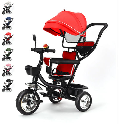 Baby scalable Tricycle 1 to 5 years, bike for elderly plus children, reversible seat, large basket and bag, larger wheels, with thrust handle, green/pink/black/red/blue/gray