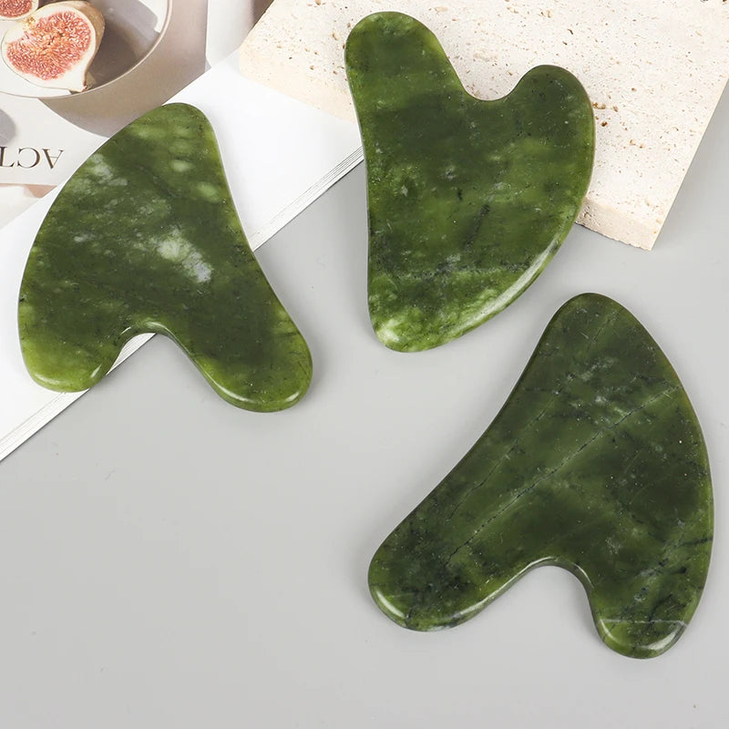 Helu Jade Gua Sha Tool Xiuyan Jade Heart-shape Massager Neck Massage Natural Massager Jade Guasha Scraper