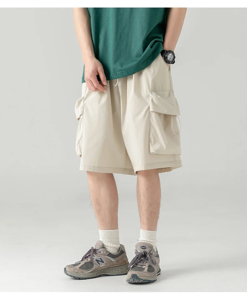2025 Summer New Japanese Style Large Size Thin Shorts Men Loose Knee Cargo Shorts Hip Hop Streetwear Male Short Trousers