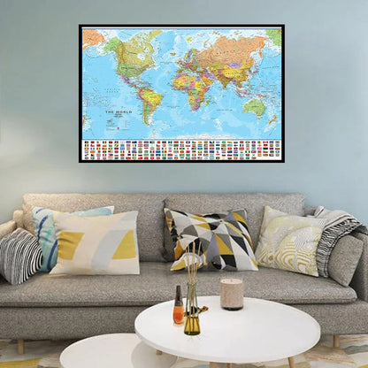 150x100cm Foldable Large World Map with Flags The World Physical Map for Travel Office School Supplies for Bedroom Living Room