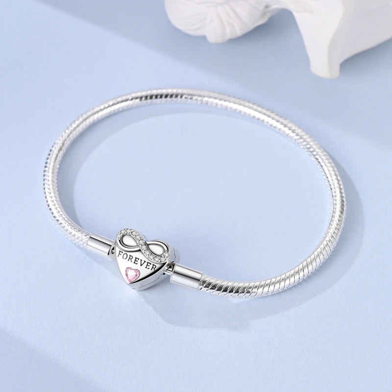 Original 925 Sterling Silver Bracelets 17-20CM Love Heart Flowers Butterfly Charms Beads Bracelet For Women Fashion Jewelry Gift