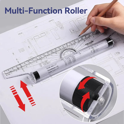 Plastic Ruler Drawing Roller Ruler Parallel 30cm Multi-functional Drawing Design Used for Measurement Drafting Schools Offices