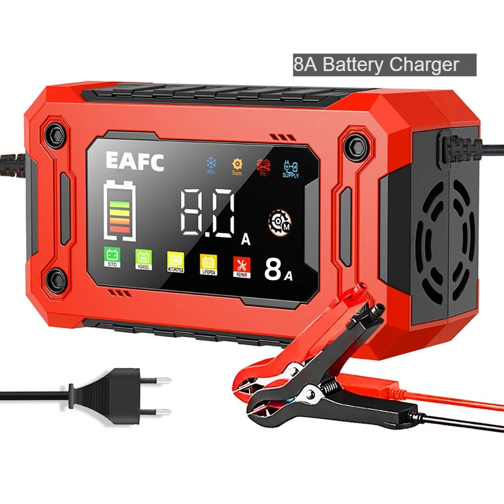 12V 8A /12V 15A Car Battery Charger | One-Touch Pulse Repair & Auto Start | All-in-One Fast Charger for Car, Motorcycle, Truck