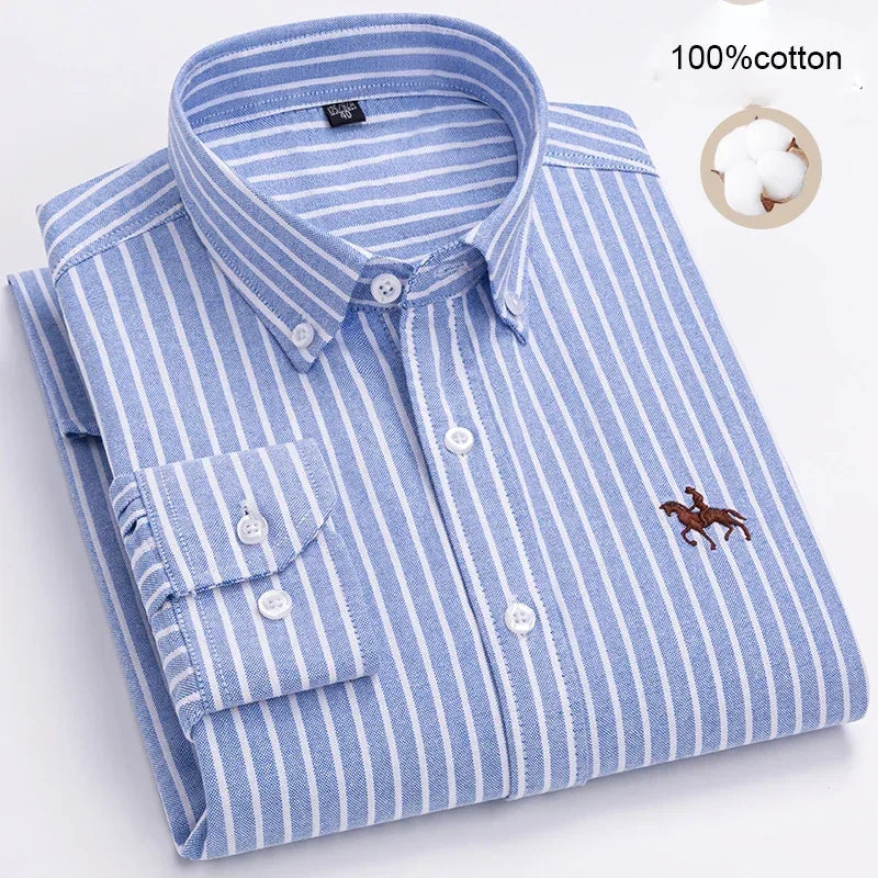Large Size Full Men's Shirts 100% Pure Cotton Oxford Business Casual Shirt Soft Slim Fit Formal Plain Shirt Long Sleeve Clothes