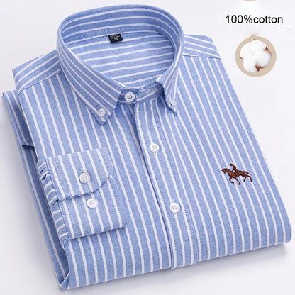 Large Size Full Men's Shirts 100% Pure Cotton Oxford Business Casual Shirt Soft Slim Fit Formal Plain Shirt Long Sleeve Clothes