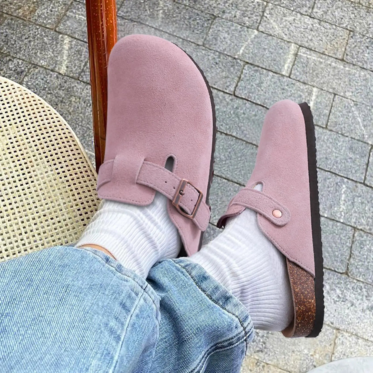 Shevalues Men's Suede Clogs Soft Leather Mules Men New Summer Men Cork Sandals Comfort Slip On Unisex Clogs With Arch Support