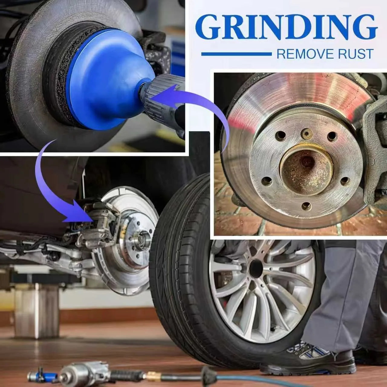 Vehicle Wheel Hub Grinding Machine Set 150mm for 1/2 Inch Rod Rust Removal Paint Polishing Wheel Brake Disc Cleaning Tool