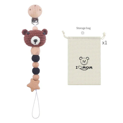Cartoon Bunny Pacifier Chain Clip Wood Crochet Bear Teething Chain Baby Teether Soother Holder Newborn Chew Toys Pacifier Clips