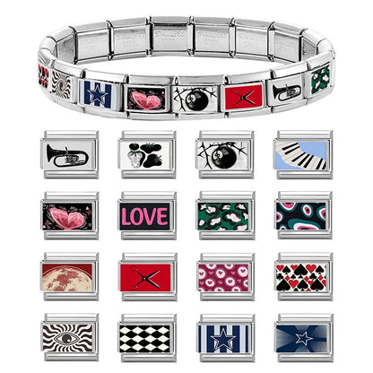 2026 Women Colored Star 1976 Eyes Heart Swan Watermelon Charms Italian Links Fit 9mm Bracelet Stainless Steel DIY Making Jewelry