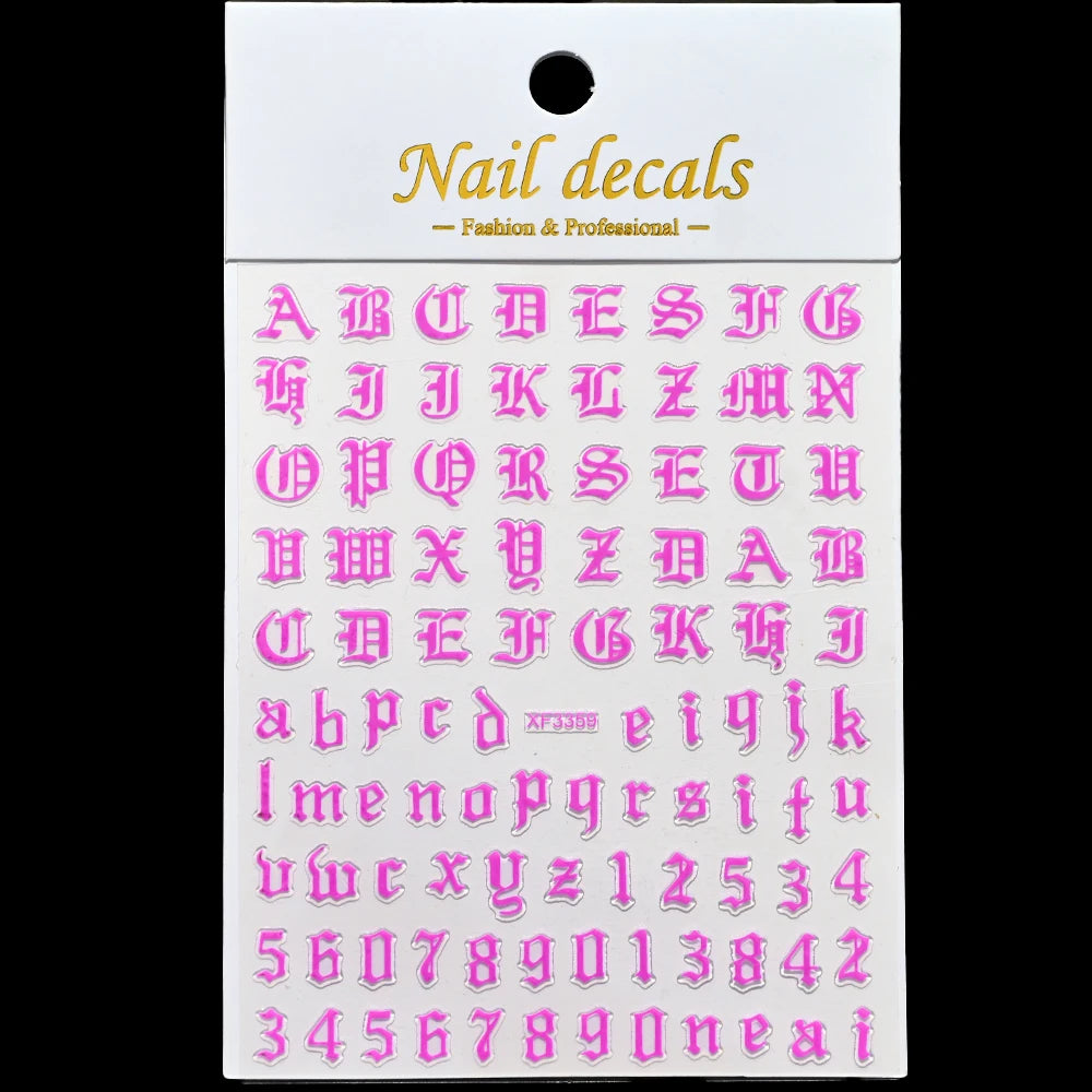 3D Glittery Gothic Letter Design Nail Art Stickers Uppercase Alphabet Letters Artistic Designs DIY Nail Art Decals Decoration #1