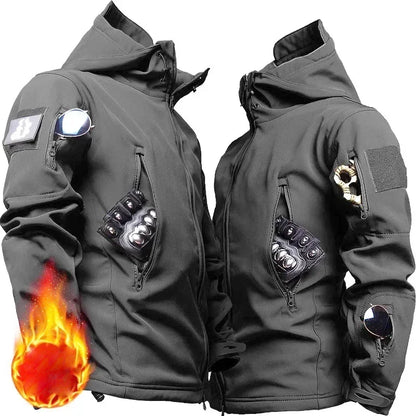 New Men's Winter Jacket Tactical  Sets Fleeced Sharkskin Windproof Waterproof Padding Suits Paintball Uniform Pockets Camo