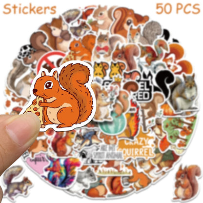 50pcs Cartoon Cute Squirrel Stickers Decals For Laptop Scrapbook Skateboard Helmet Guitar DIY Aesthetic Waterproof Stickers