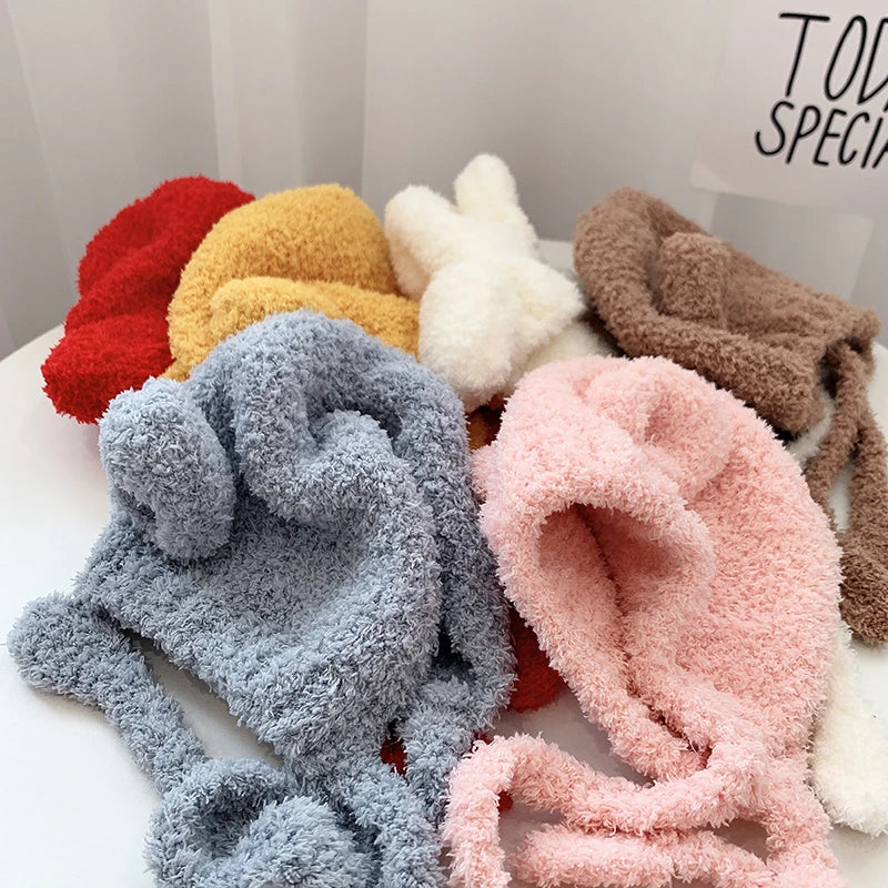 Cartoon Baby Plush Hat Winter Warm Infant Beanie Cap with Ears Autumn Cute Solid Color Kids Boy Girl Earflap Hats Bonnet Gorras