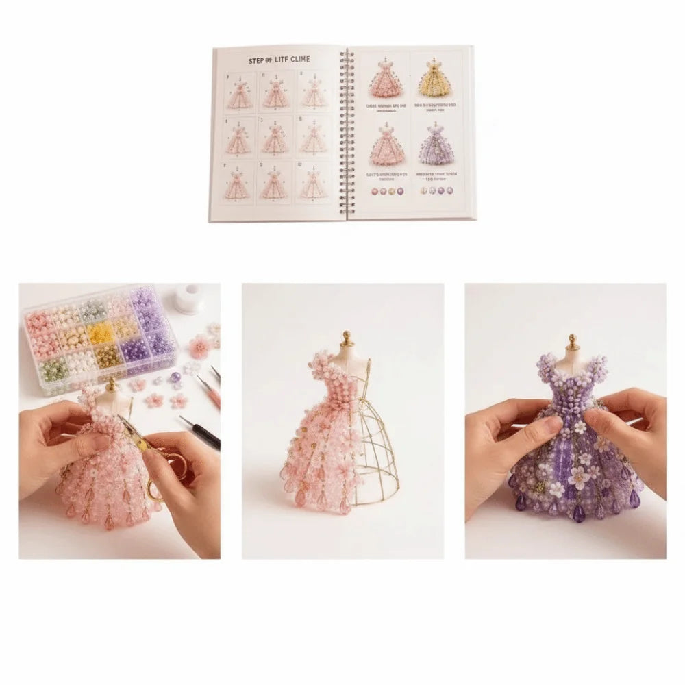 3D Design Beaded Dress Kit Cute Design Tiny Beads Bead Craft Kit Creative Craft Dress Shape Bead Weaving Kit Gift Giving