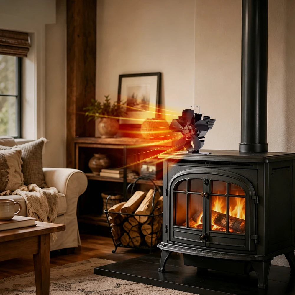 Mini Stove Fan Heat Powered Fireplace Fan Log Wood Burner Eco-fan Quiet 5 Blade Fireplace Fan Home Winter Warm Heat Distribution