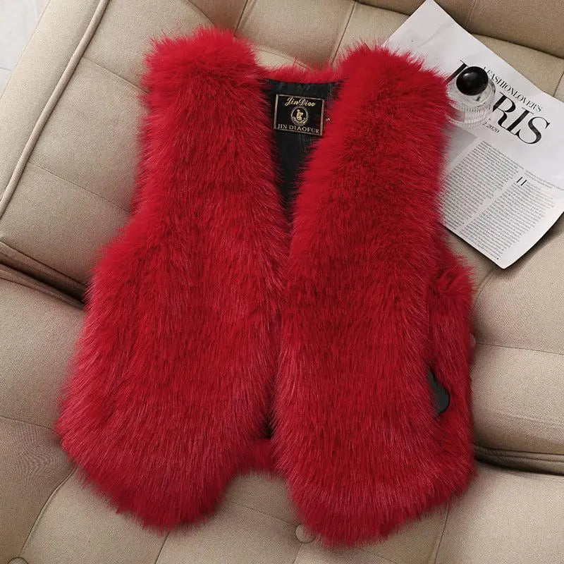 Autumn winter Imitation Fox fur vest Jacket For women Fashion Thick V-neck sleeveless Coat Female Short Faux Fur Waistcoat Tops